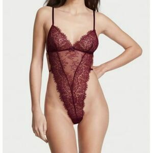 NWT Victoria's Secret Maroon Dantel Lace Teddy Full Lingerie Bodysuit Stretch XL